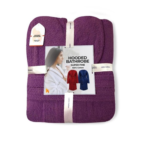 Unisex Terry Towelling Hooded Bath Robe 100% Cotton Dressing Gown Bathrobe UK - Picture 34 of 34