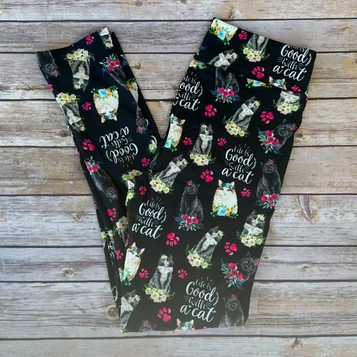 Life is Good with a Cat Paw Print Women's Leggings OS One Size 2-12 - 第 1/3 張圖片