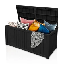 180 Gallon Deck Box Storage Outdoor Garden Patio Chest Organizer Furniture Black