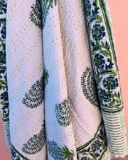 New Indian Cotton Kantha Quilt king Hand Block Print Coverlet Blanket Bedspread