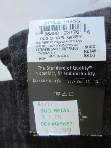 VTG Gold Toe Merino Wool Blend Charcoal Gray Men’s Socks 59% Wool 40% Nylon NWT - Picture 3 of 4