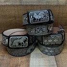Men's Platinum Threaded Leather Belt Various Cinto de Hombre Hilo de Plata Piel 
