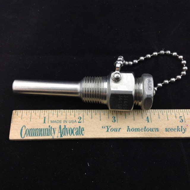 Thermowell 316SS 36119 1/2" FTP x 2 3/4" with Cap and Chain