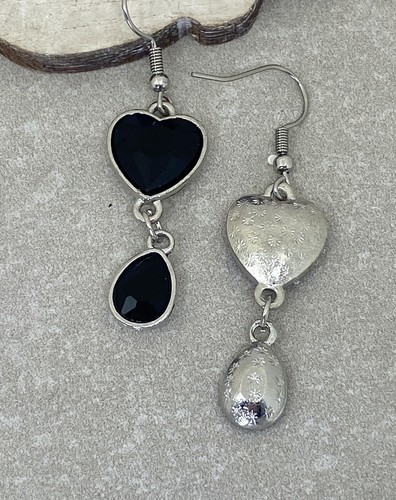 Par de Pendientes Joya Corazón Negro Jet Pagano Gótico Wicca Gota Cuelga Baile de graduación Regalo Reino Unido - Imagen 4 de 5