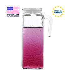 Elegant Glass Pitcher with Lid and Handle for Water, Juice, Ice Tea, 40.5oz