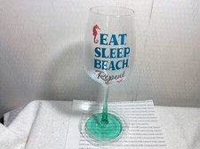 EAT SLEEP BEACH REPEAT WINE GLASS New in plastic casing Ganz 16 OZ Wine Glass