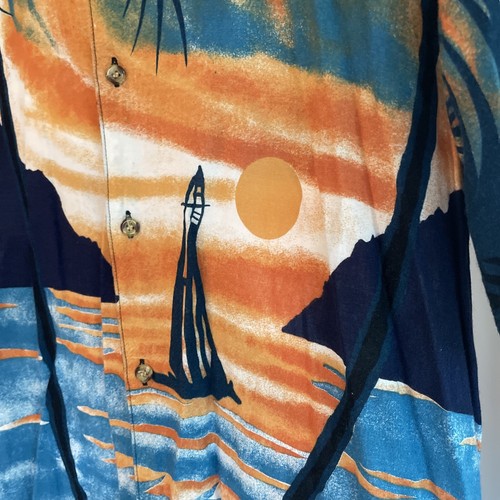 Vintage 1990s Thumbs Up Button Down Rayon Hawaiian Vacation Shirt Mens L - Picture 2 of 10