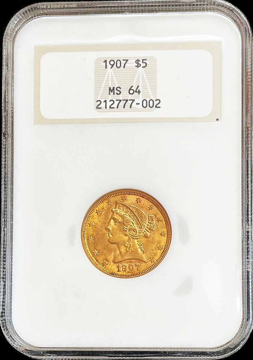 1907 GOLD USA $5 LIBERTY HEAD HALF EAGLE COIN NGC MINT STATE 64 | eBay