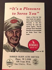 Kendall Motor Oils 1950's Advertising Card - Wisconsin