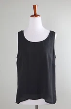 CITRON Santa Monica $169 Solid Black 100% Silk Scoop Neck Tank Top Size Medium