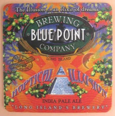 HOPTICAL ILLUSION INDIA PALE ALE Beer COASTER Mat, Blue Point Brwy NEW YORK 2007