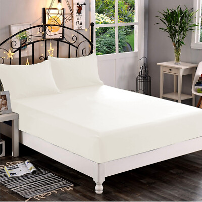 1200 THREAD COUNT EGYPTIAN COTTON FITTED SHEET+2 PILLOW CASE SOLID COLORS! SALE