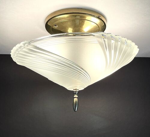 Vtg/Antique 1940's-50’s Art Deco Nouveau Glass Light Fixture - Picture 14 of 24