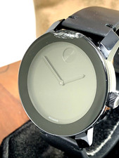 Movado Mens Watch 3600306 Bold Swiss Quartz Black Dial 42mm Leather CHIP CRYSTAL