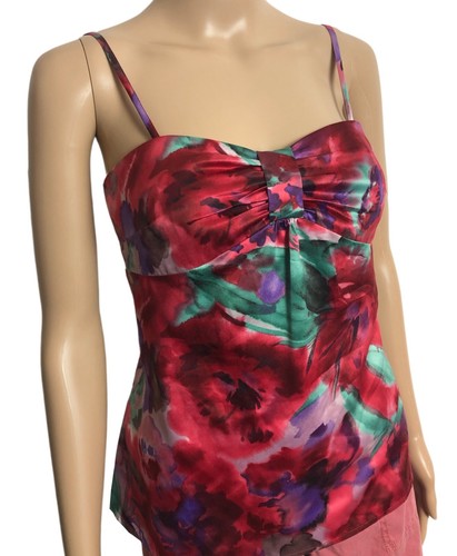 Ann Taylor LOFT Satin Top 4P NWT Red Floral Remov Shoulder Straps Side Zip Lined - Picture 9 of 12