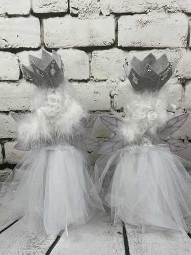 RARE White & Silver Sitting Santa, Angel Tree Toppers Bendable Elf Ornaments Lot - Picture 15 of 23