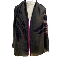 UNBRANDED FLORAL FEATHER GRAY RECTANGLE silk scarf 60/24 in  #A67