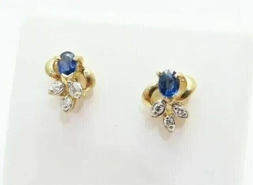 2Ct Oval Cut Simulated Blue Sapphire Women's Stud Earring 14K Yellow Gold Plated - Picture 3 of 5