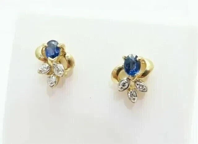 Серьги-гвоздики женские с имитацией синего сапфира овальной огранки покрытие желтым золотом 14 карат 2 карата - Изображение 3 из 4
