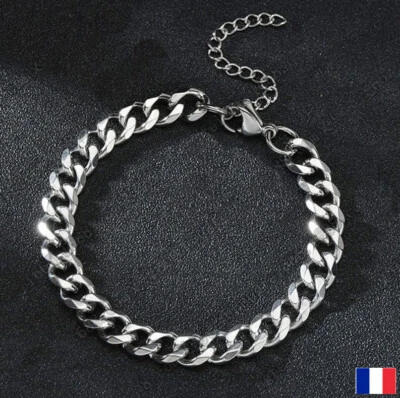 Bracelet gourmette couleur argenté acier inoxydable pour Homme 7mm