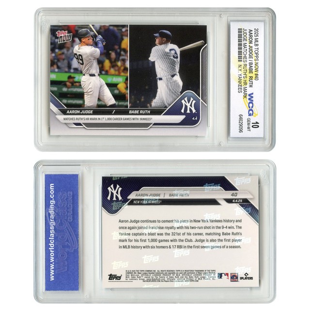 2025 Topps Now AARON JUDGE / BABE RUTH Yankees HR Record Card #40 - GEM MINT 10