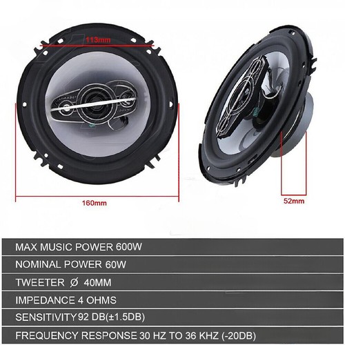 6" inch 2PCS 600W Coaxial Rear Stereo Speakers, 4 Way Car Audio Subwoofer AU - Picture 9 of 13