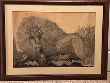 200 year old drawing of a lion all done with ink. Remarkable piece for collector