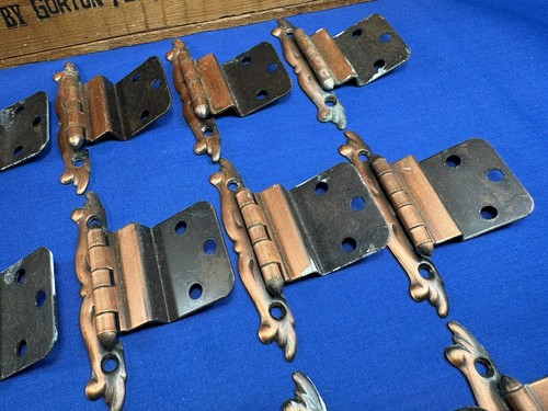 28 C1960 NOS Cabinet Door HINGES & SCREWS, MID MODERN Hardware, Copperplate - Picture 10 of 19