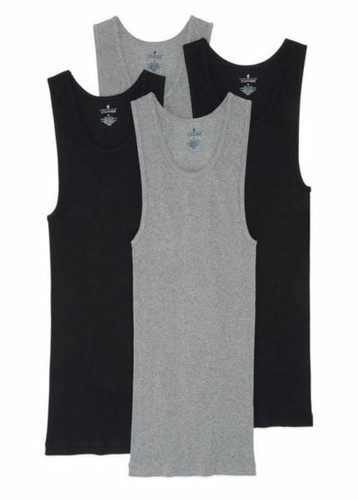 Stafford Men's 4-Pack 100% Cotton Ribbed Tank Top A-Shirts Black/Grey - Picture 2 of 4