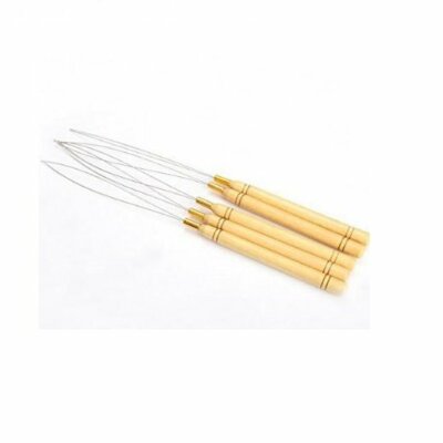 2pcs Wooden Handle Hair Extension Pulling Threader Micro Rings Bead Loop Tools