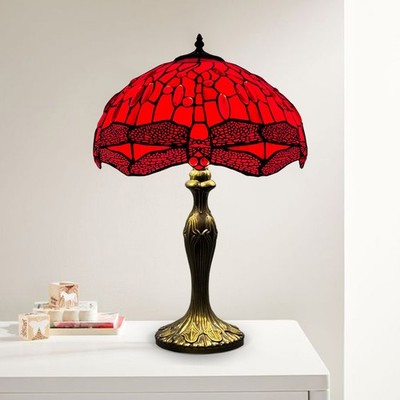 Antike Tischlampe im Tiffany-Stil 16 Zoll Buntglasschirm Wohnkultur UK