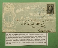 DR WHO 1868 12C #69 WOOD ENGRAVER ADVERTISING WILMINGTON IL TO ENGLAND w30467