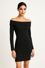 Express Womens OffShoulder Jersey Sweater Knit Dress XTRA-SMALL XS in Charcoal