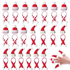 40 PCS Mini Knit Santa Hats Scarves Set Christmas Doll Decor DIY Wine Bottle