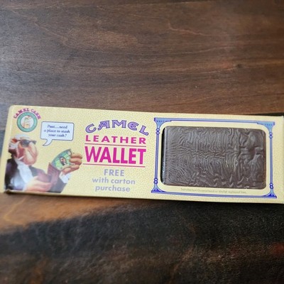 VTG Joe Camel  Tobacco Brown Leather Folding Wallet In Box 