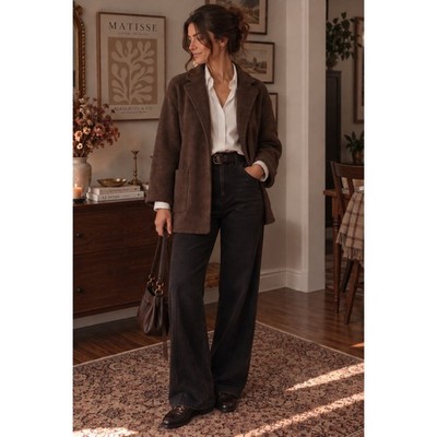 Quince Brown Organic Cotton Knit Blazer Cardigan   Size Medium