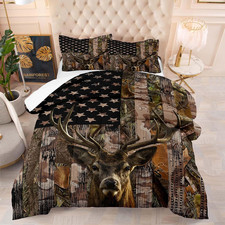 Deer Comforter Sets for Boys Kids Teens,American Flag Camo Bedding Sets Queen Si