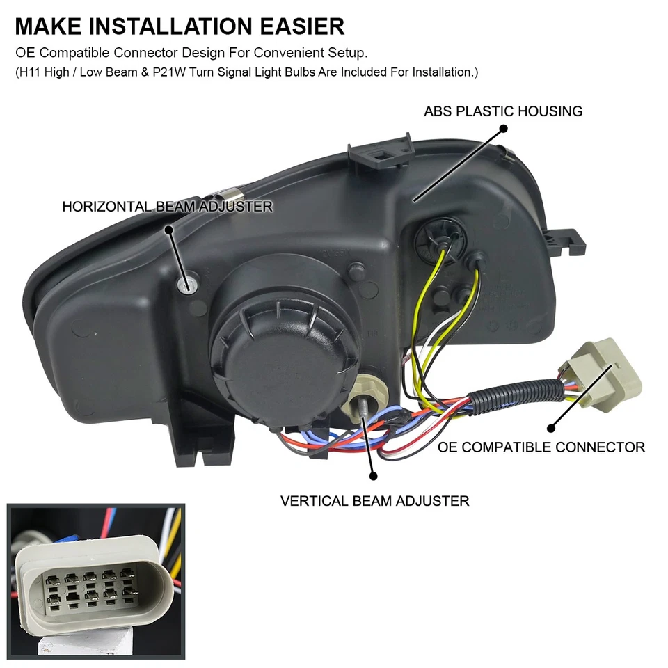 Fits 2006 2007 2008 Audi A4 S4 B7 Projector LED Strip Tube Headlights Left+Right Foto 4 de 4