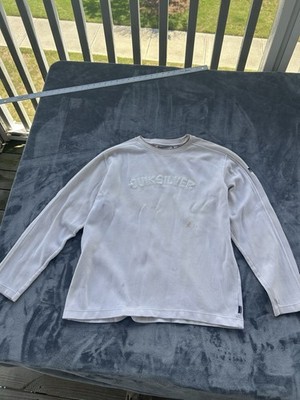 Vintage Y2K Quiksilver white long sleeve shirt with thin vertical stripesSize M