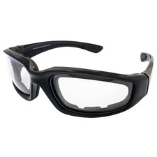 Birdz Eyewear Oriole Padded Motorcycle Glasses Black Frame with Clear Lenses