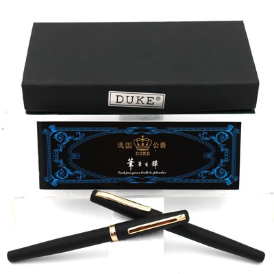 Vtg Duke #209 Fountain & Rollerball Pen Set Matte Black 22K GP M Nib Never Inked
