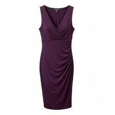 Lauren Ralph Lauren Dress sz 4 Purple Ruched V-Neck Sleeveless Cocktail Stretch
