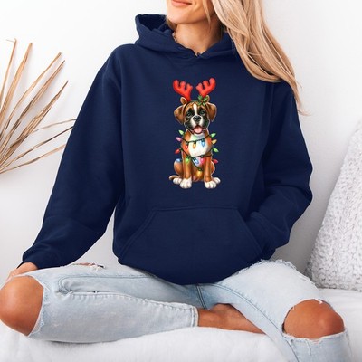 Boxer Hund eingewickelt Weihnachten Damen Hoodie Boxer Hund Hundebesitzer Weihnachten