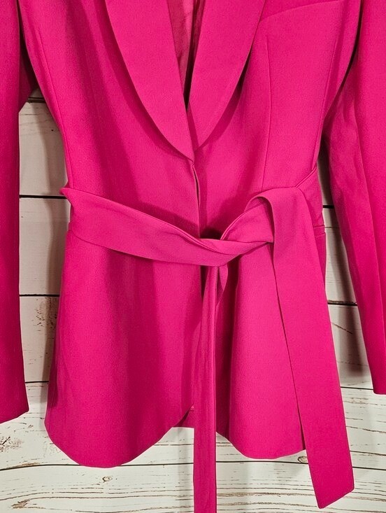 Zara | Fuchsia Belted Tuxedo Collar Blazer image 8