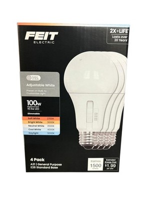 Feit Electric A21 LED Light Bulb, Adjustable White 2700K 5000K, Dimmable, 1500