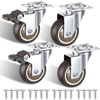 Möbelrollen 50mm Gummi Rollen 4er Set Lenkrollen mit Bremsen bis 120kg