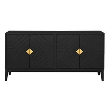Four-door sideboard, two large cabinets, golden handles and adjustable shelves
