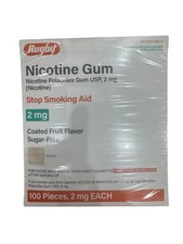 Rugby Nicotine Gum 2 mg Sugar Free - Fruit Flavor 100 Pieces Exp 7/2027 or Later