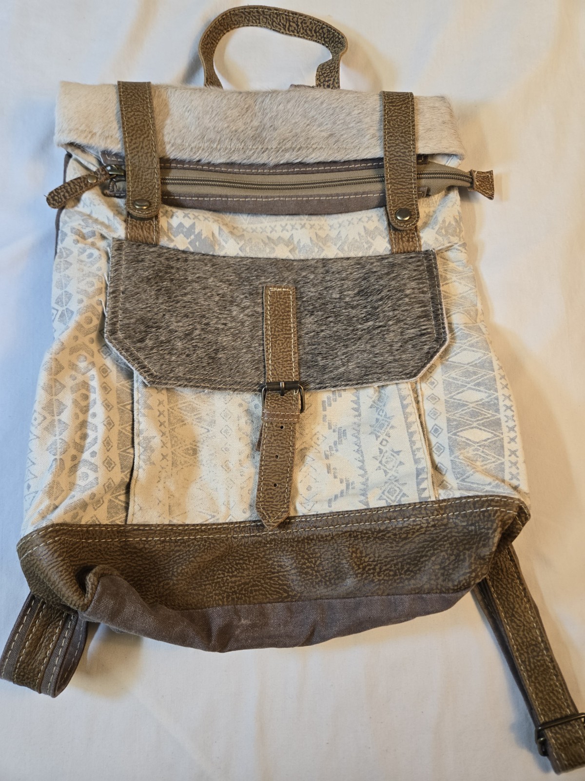 Myra Geometric Pattern Backpack Zip Closure Buckl… - image 1