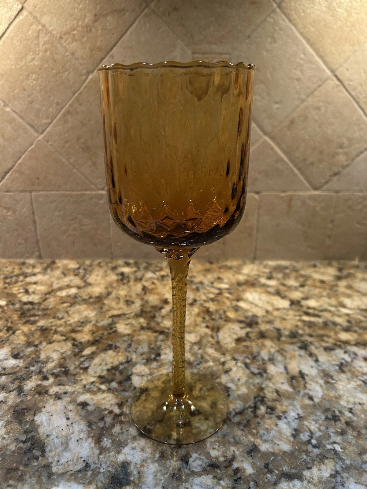 Vintage Amber Glass Goblet with Textured Design